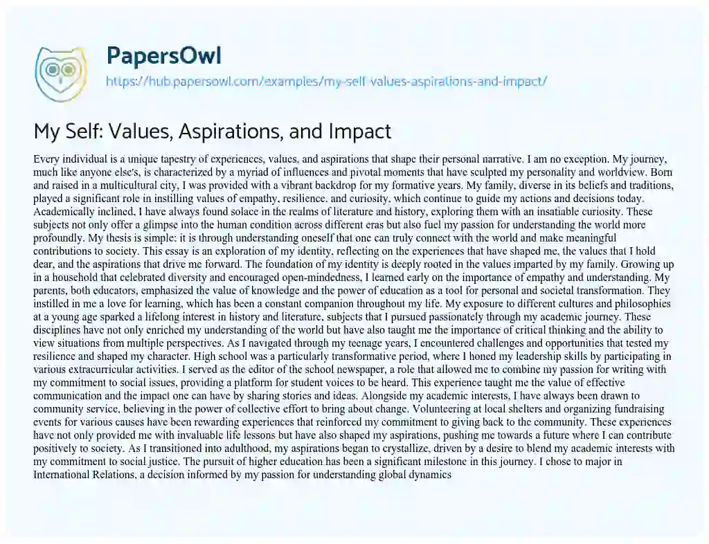 Essay on My Self: Values, Aspirations, and Impact