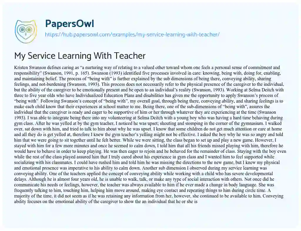 Essay on My Service Learning With Teacher