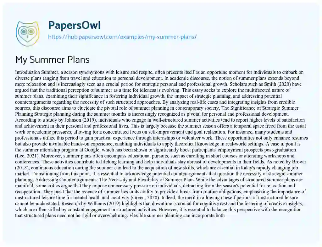 Essay on My Summer Plans