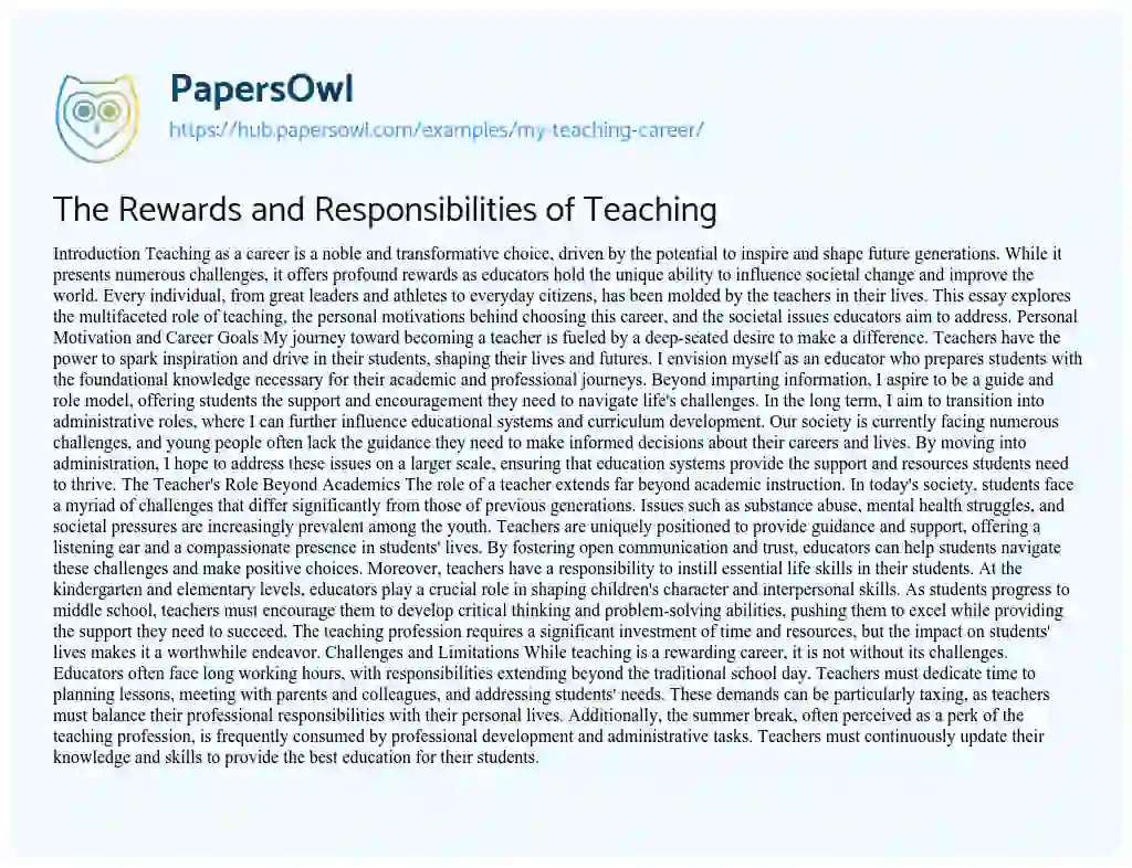 Essay on The Rewards and Responsibilities of Teaching