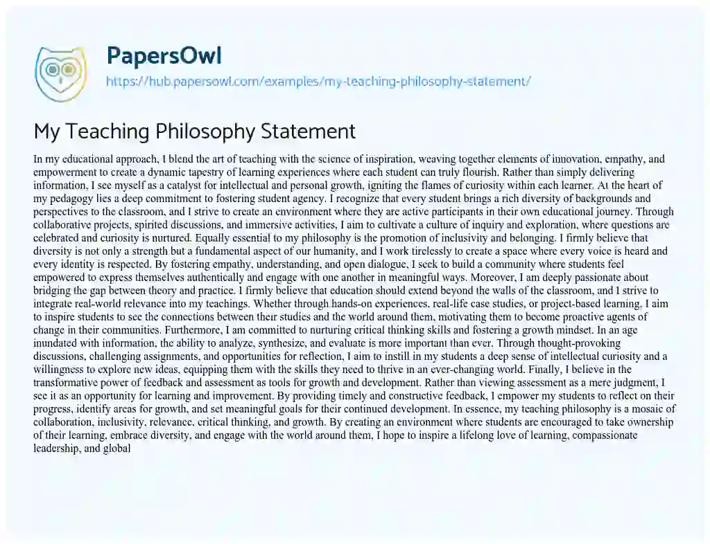 Essay on My Teaching Philosophy Statement