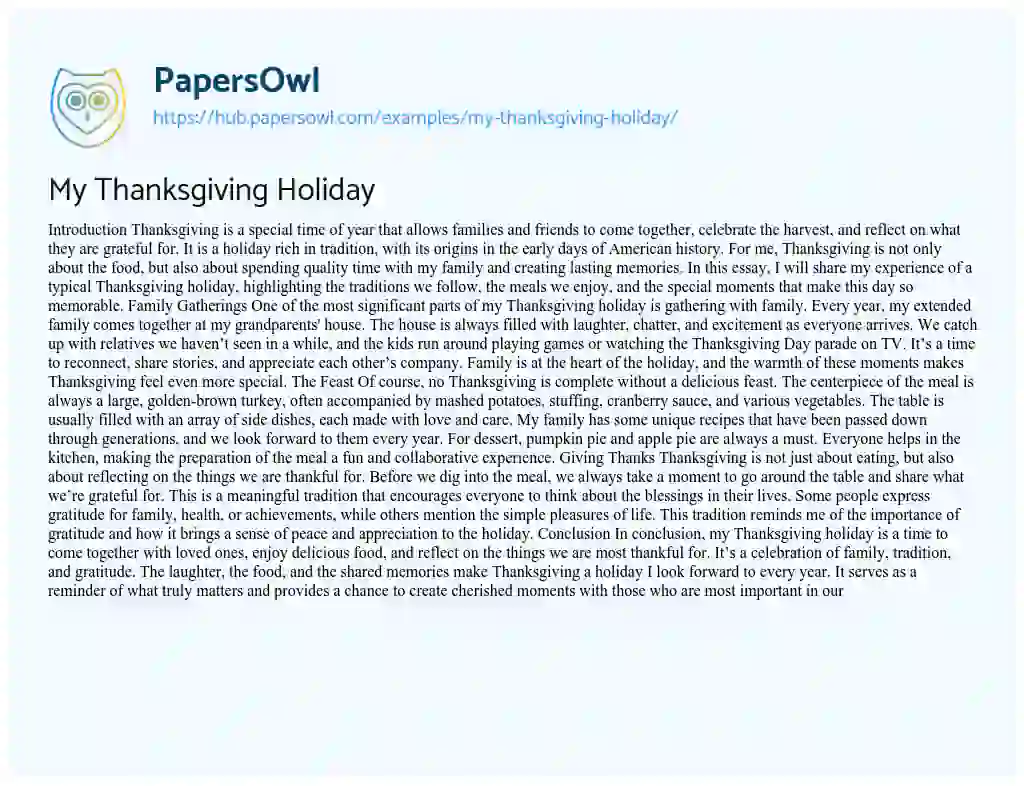 Essay on My Thanksgiving Holiday