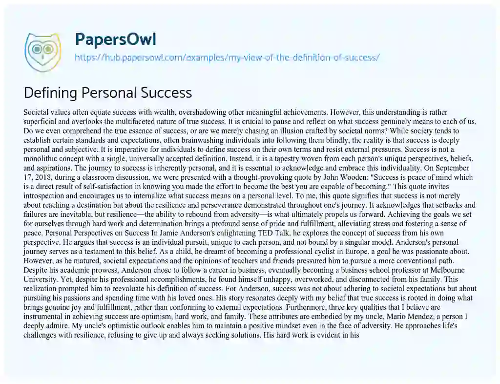 Essay on Defining Personal Success