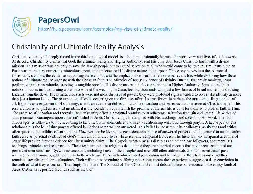 Essay on Christianity and Ultimate Reality Analysis