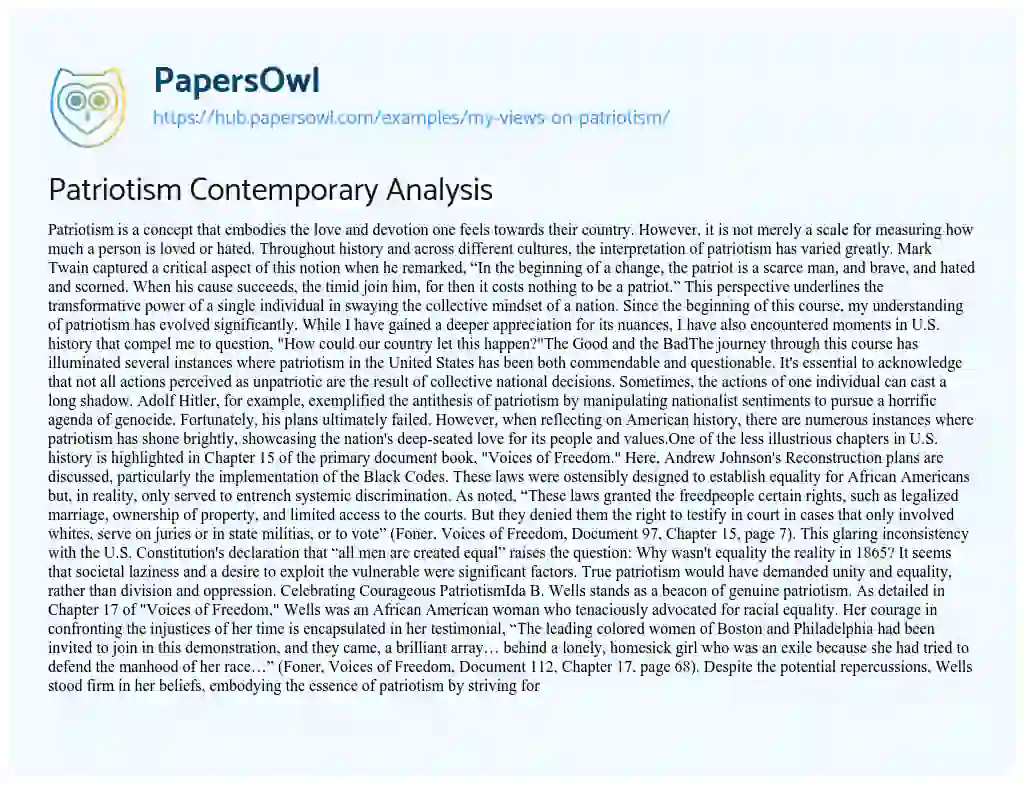 Essay on Patriotism Contemporary Analysis