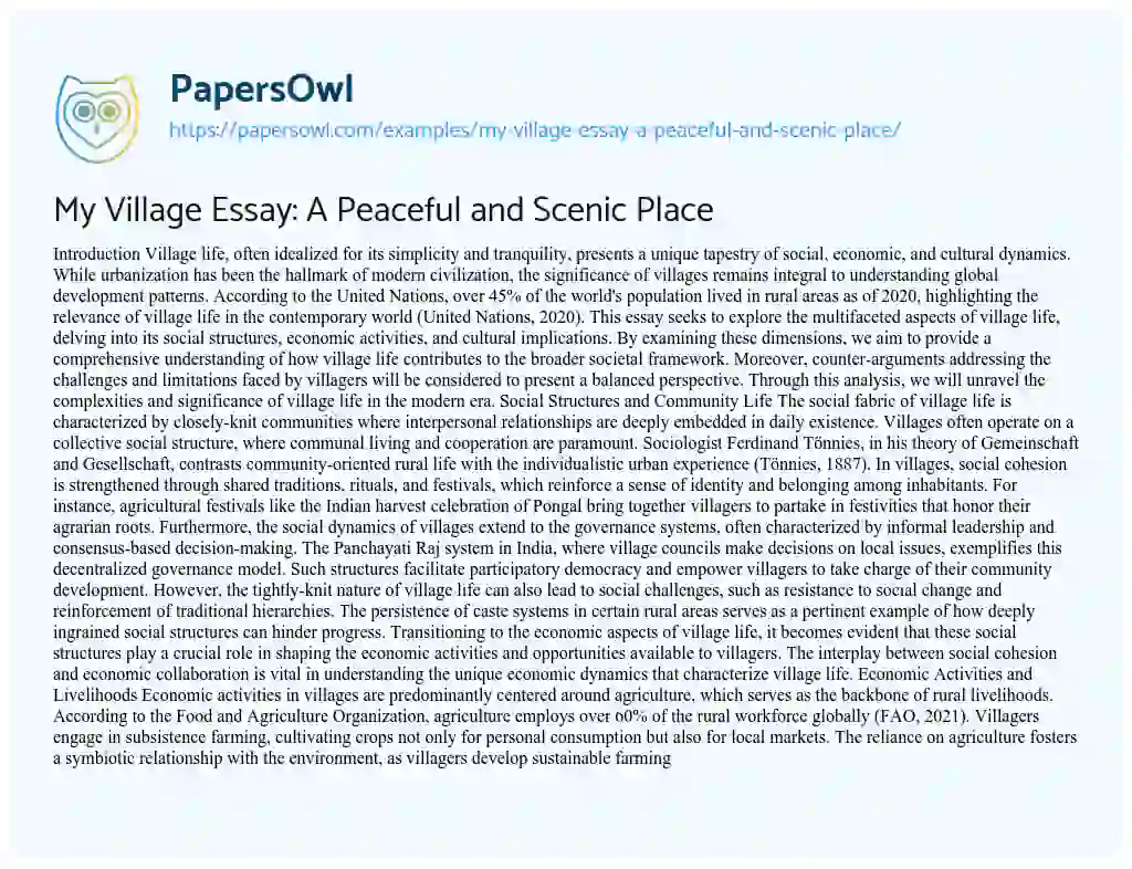Essay on My Village Essay: A Peaceful and Scenic Place