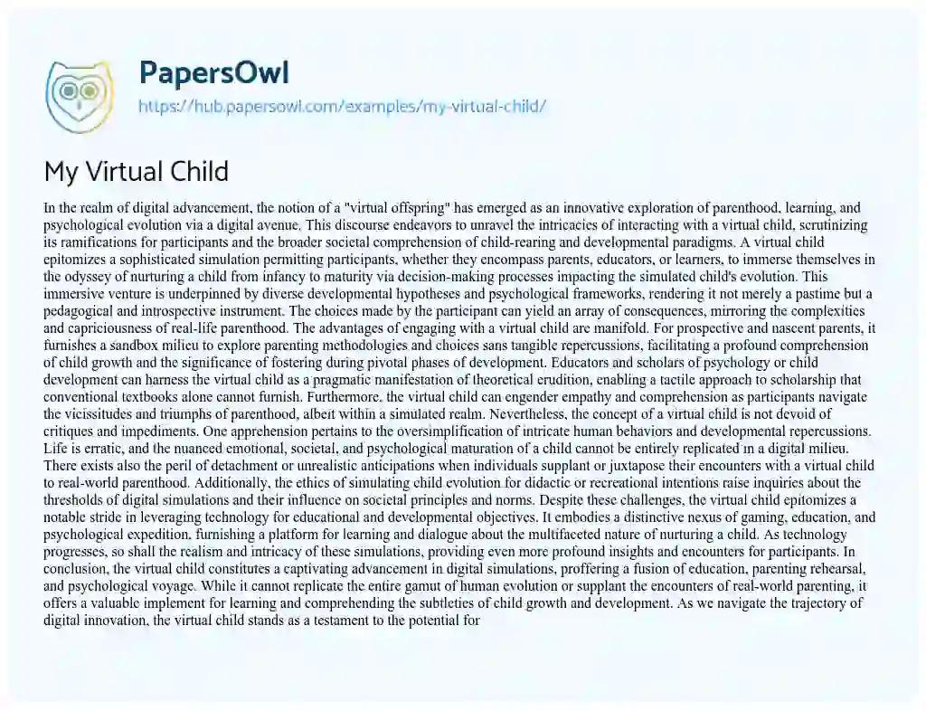 Essay on My Virtual Child