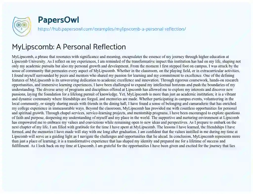 Essay on MyLipscomb: A Personal Reflection