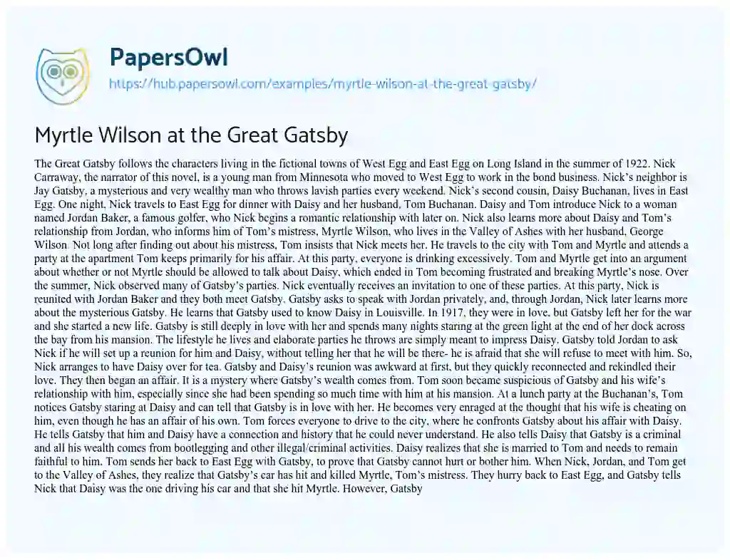 Essay on Myrtle Wilson at the Great Gatsby
