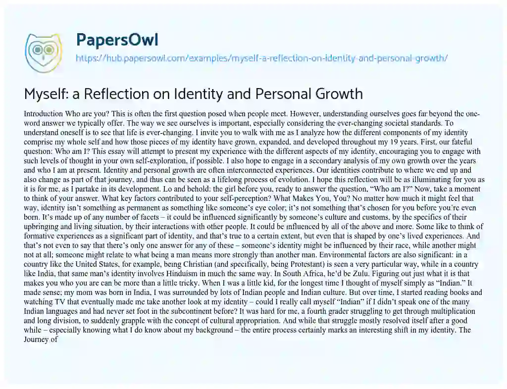 Essay on Myself: a Reflection on Identity and Personal Growth