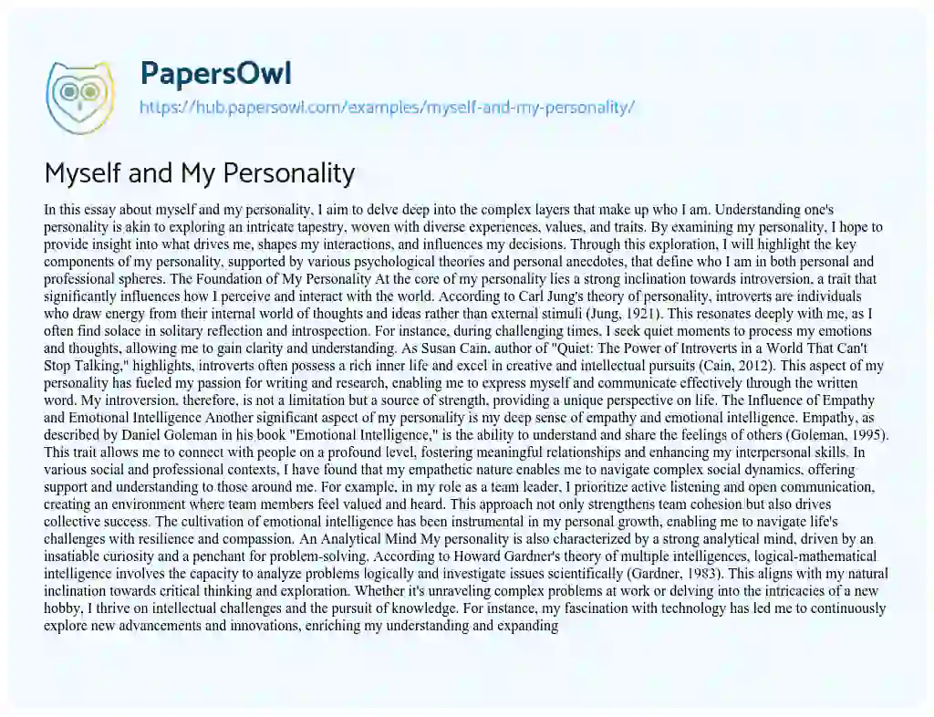 Essay on Myself and My Personality