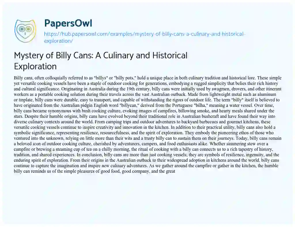 Essay on Mystery of Billy Cans: A Culinary and Historical Exploration