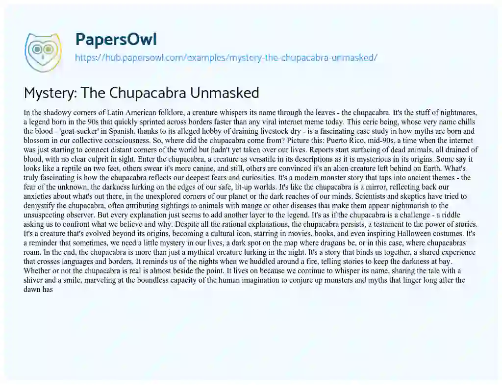 Essay on Mystery: The Chupacabra Unmasked