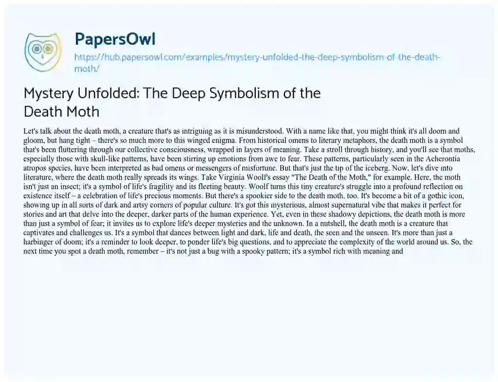 Essay on Mystery Unfolded: The Deep Symbolism of the Death Moth
