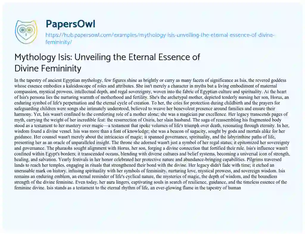 Essay on Mythology Isis: Unveiling the Eternal Essence of Divine Femininity