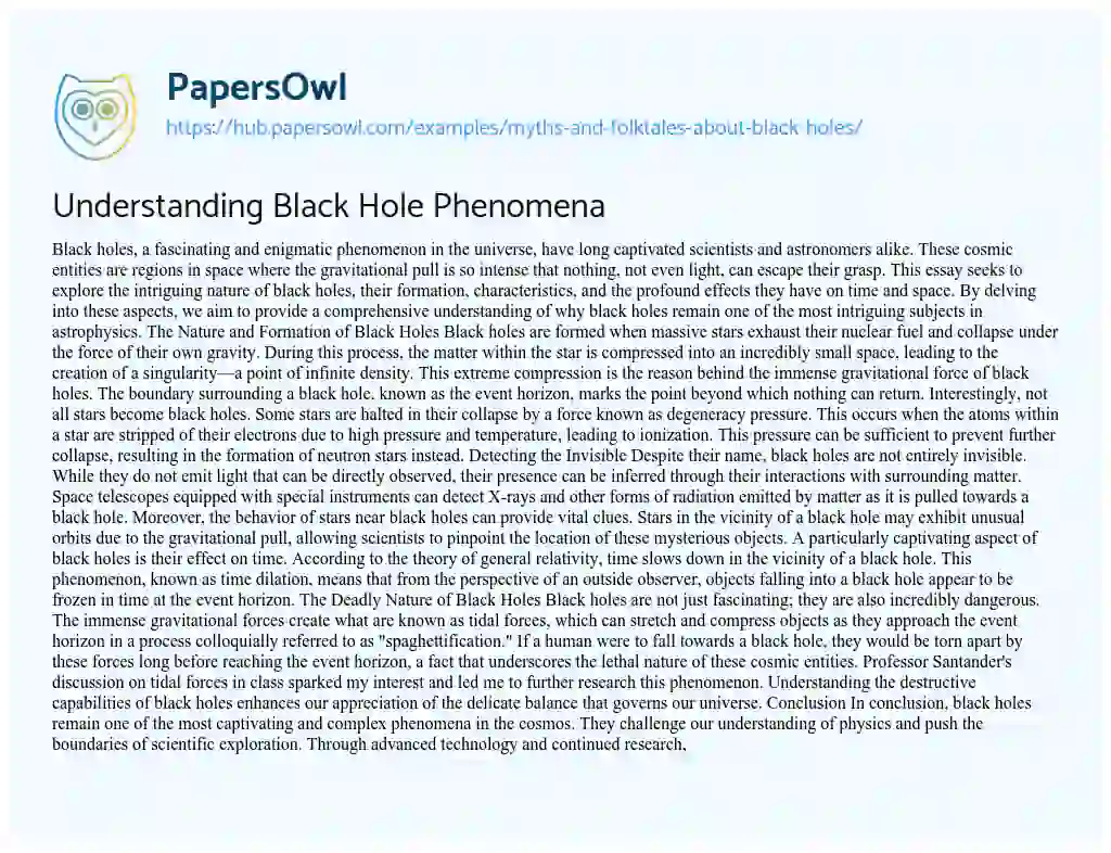 Essay on Understanding Black Hole Phenomena