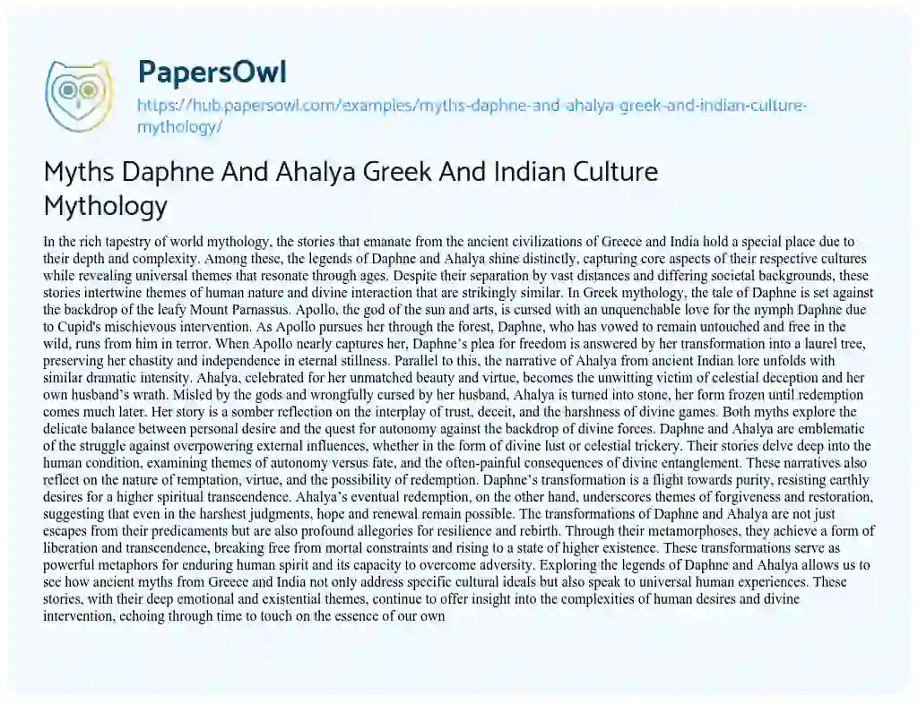 Essay on Myths Daphne And Ahalya Greek And Indian Culture Mythology