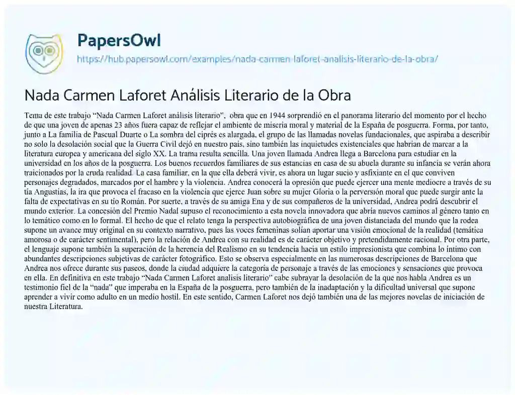 Essay on Nada Carmen Laforet Análisis Literario de la Obra