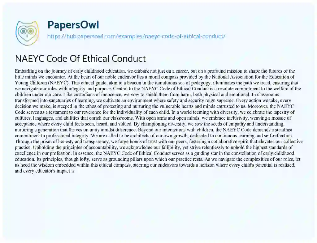 Essay on NAEYC Code Of Ethical Conduct