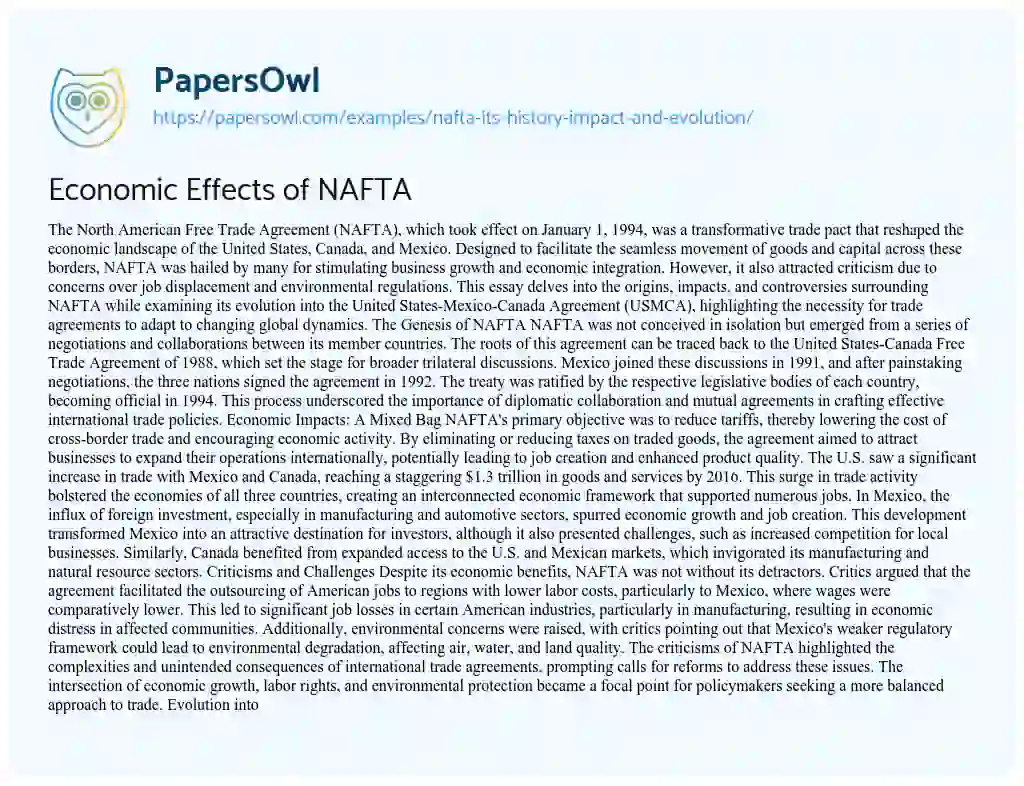 Essay on Economic Effects of NAFTA