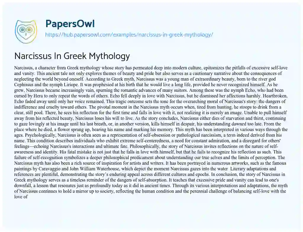 Essay on Narcissus In Greek Mythology