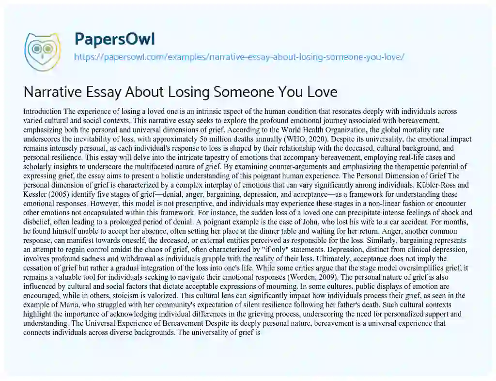 Essay on Narrative Essay About Losing Someone You Love