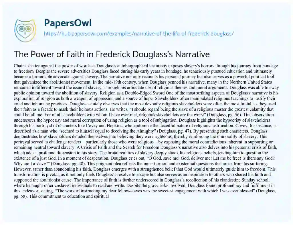 Essay on The Power of Faith in Frederick Douglass’s Narrative