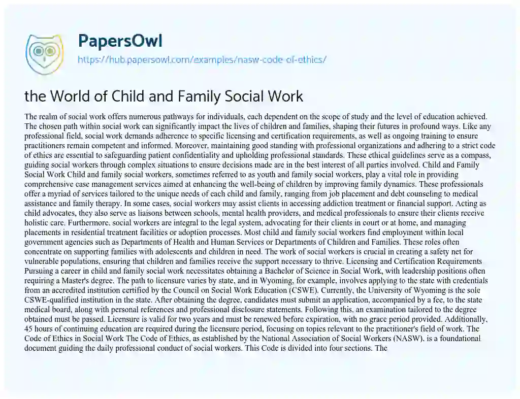 Essay on the World of Child and Family Social Work