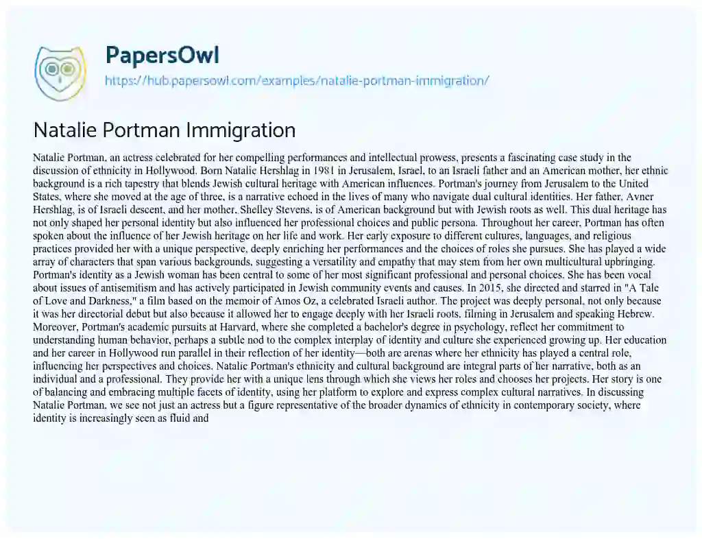 Essay on Natalie Portman Immigration