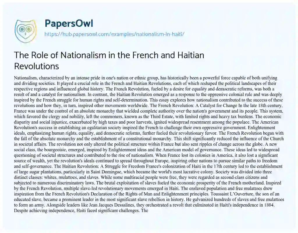 Essay on The Role of Nationalism in the French and Haitian Revolutions