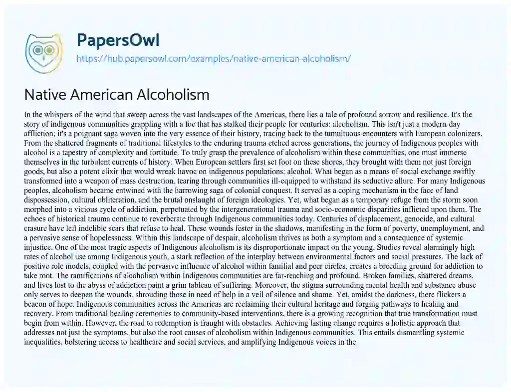 Essay on Native American Alcoholism