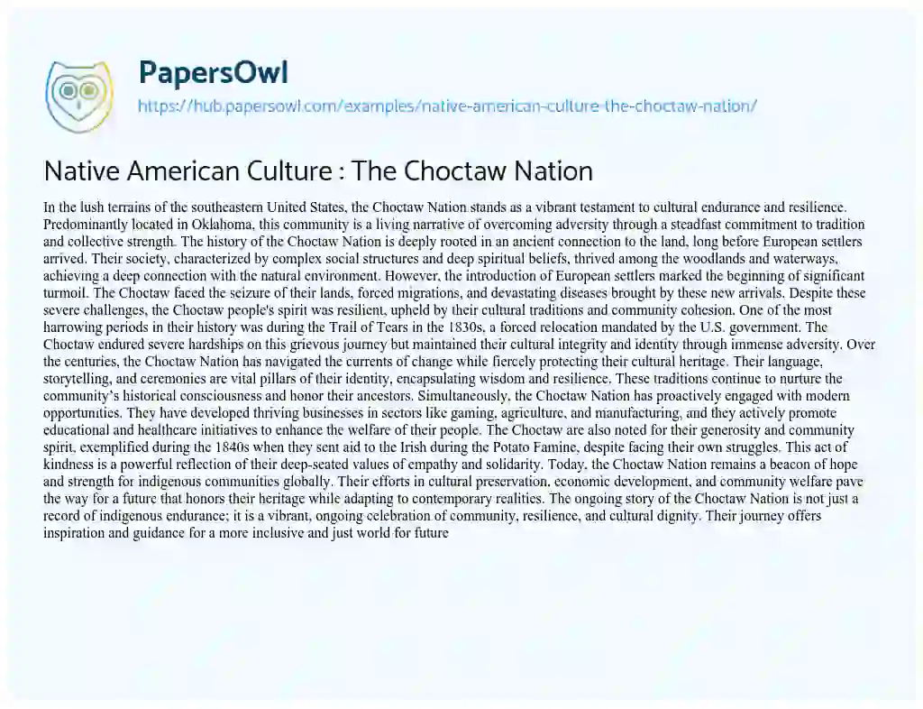 Essay on Native American Culture : The Choctaw Nation