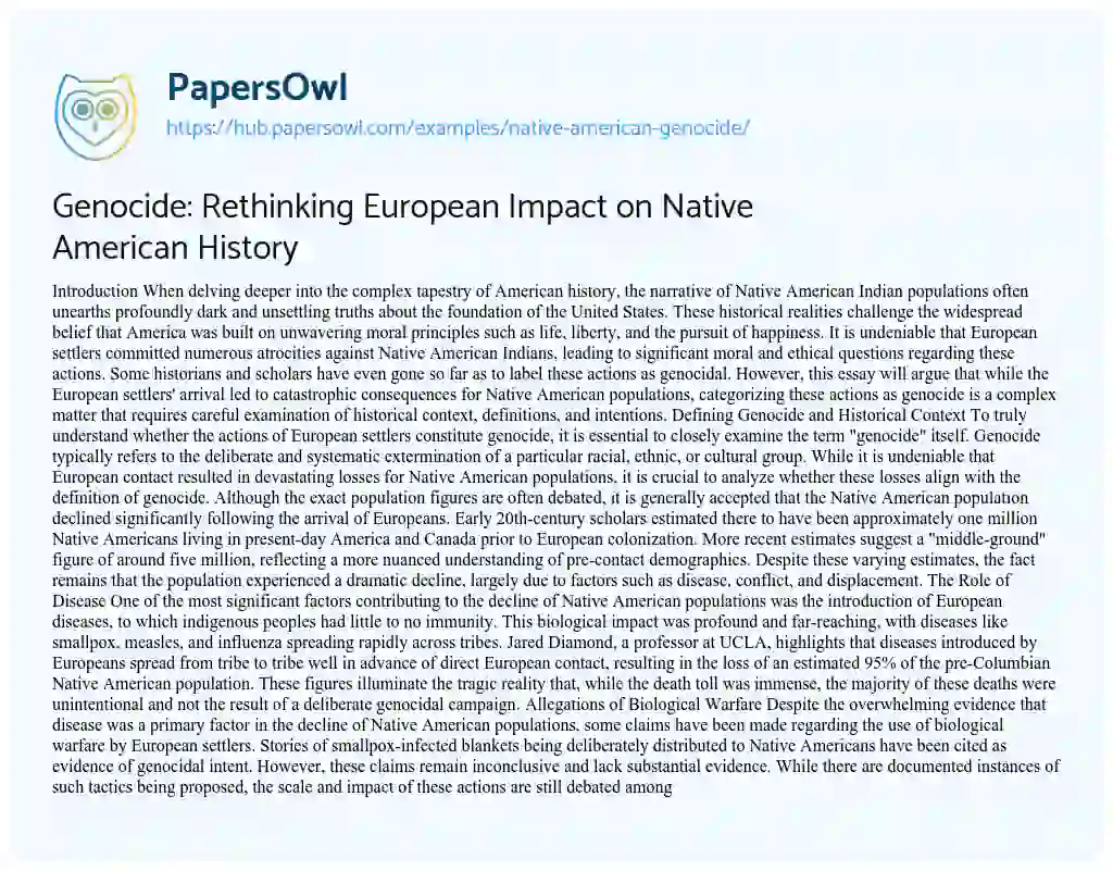 Essay on Genocide: Rethinking European Impact on Native American History