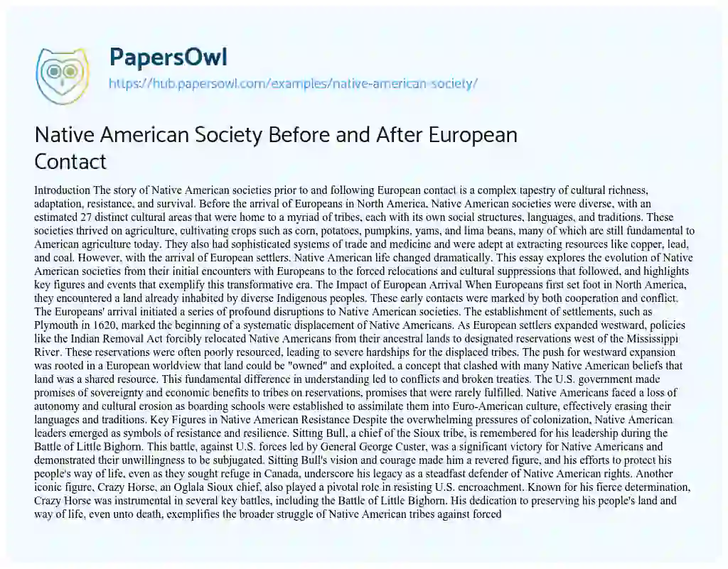 Essay on Native American Society Before and After European Contact