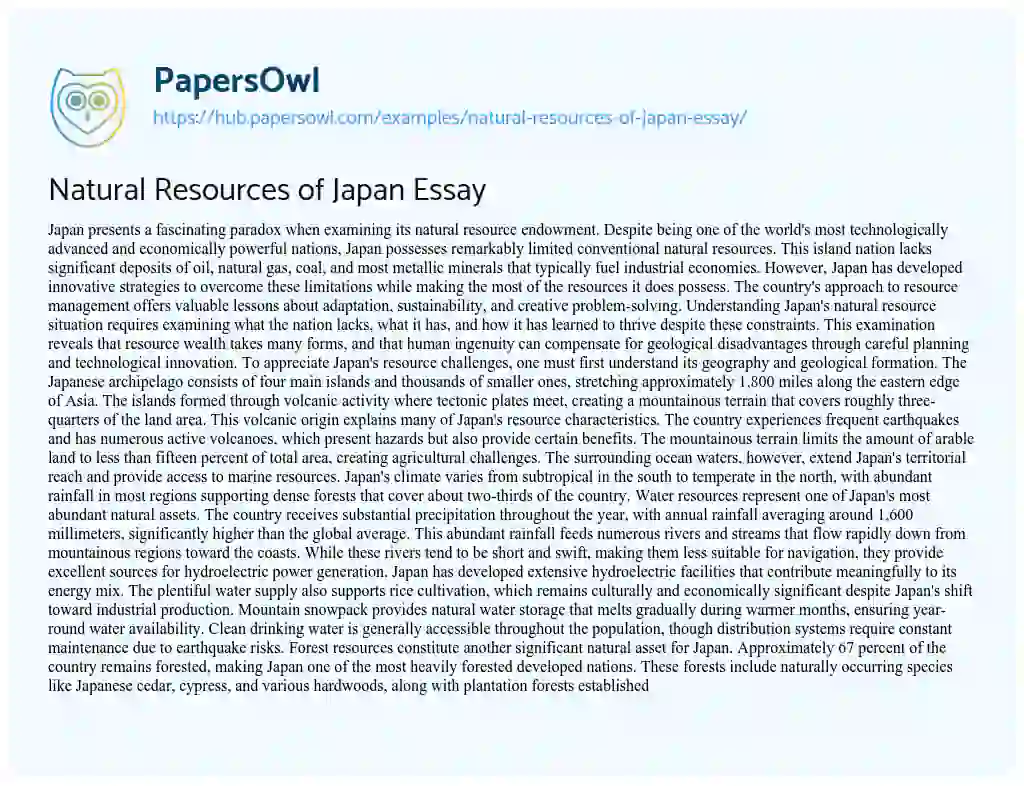 Essay on Natural Resources of Japan Essay