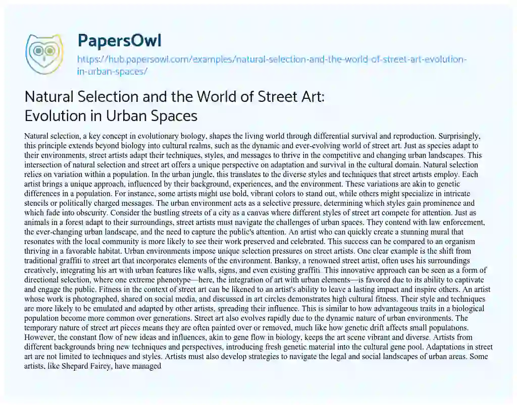 Essay on Natural Selection and the World of Street Art: Evolution in Urban Spaces