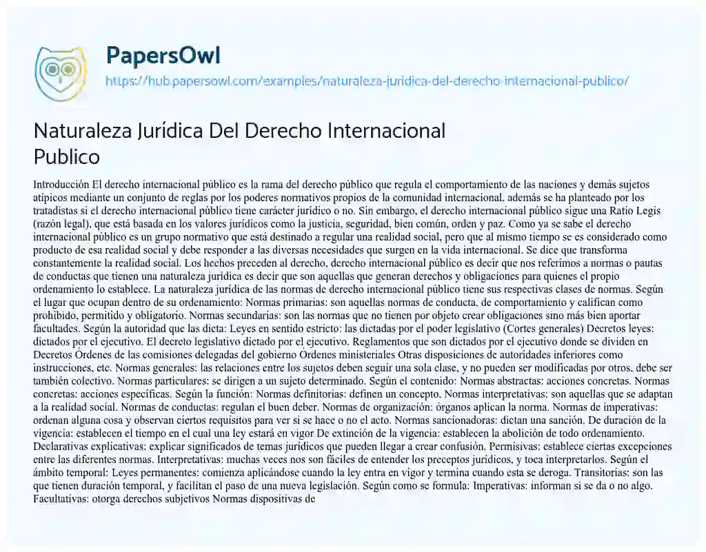 Essay on Naturaleza Jurídica Del Derecho Internacional Publico