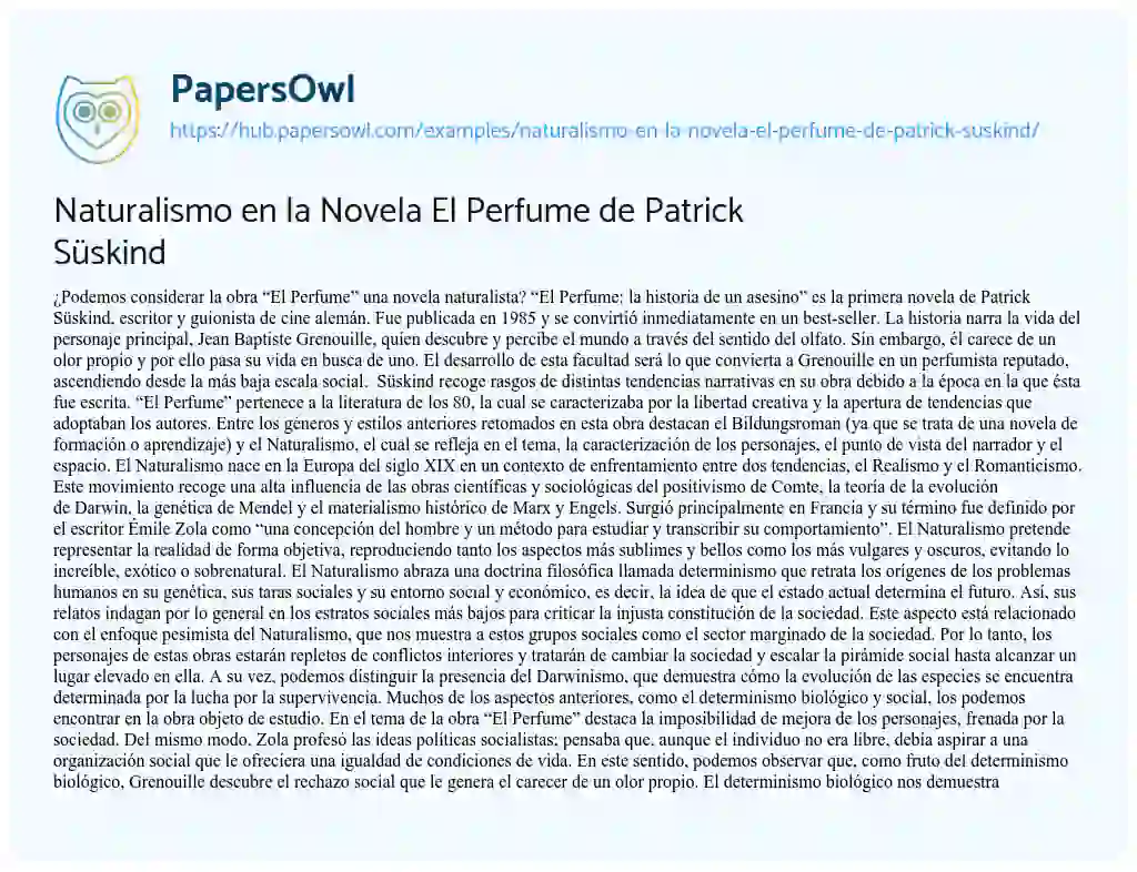 Essay on Naturalismo en la Novela El Perfume de Patrick Süskind