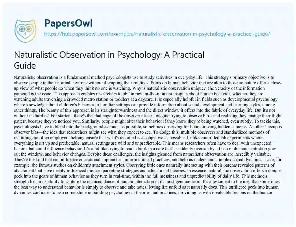 Essay on Naturalistic Observation in Psychology: A Practical Guide