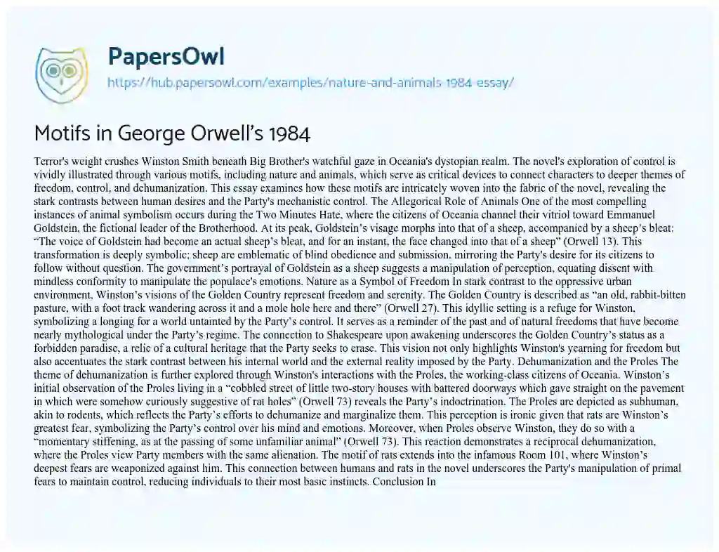 Essay on Motifs in George Orwell’s 1984