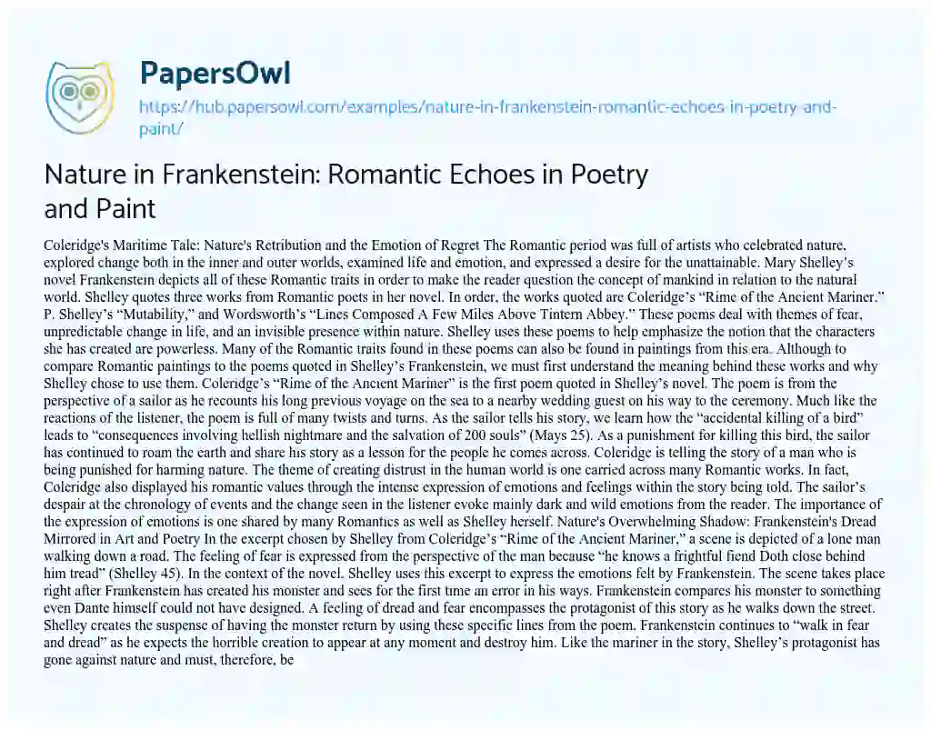 Essay on Nature in Frankenstein: Romantic Echoes in Poetry and Paint