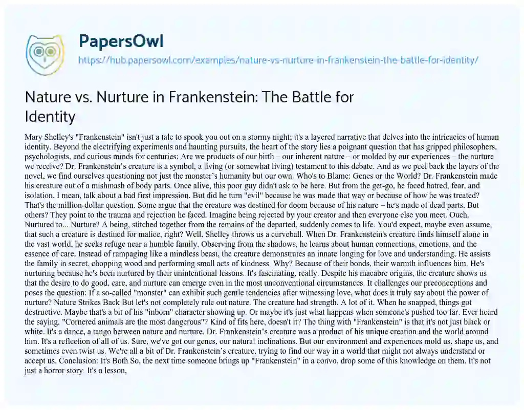 Essay on Nature vs. Nurture in Frankenstein: The Battle for Identity
