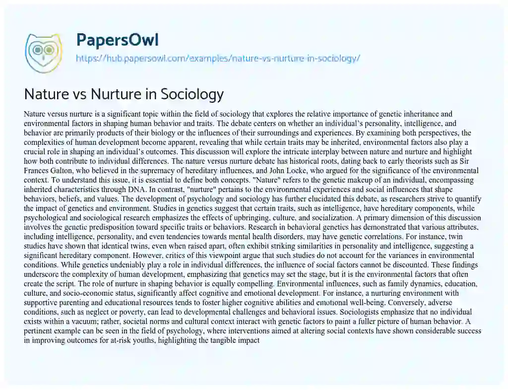 Essay on Nature vs Nurture in Sociology