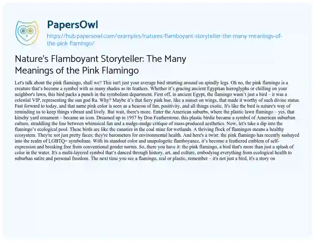 Essay on Nature’s Flamboyant Storyteller: The Many Meanings of the Pink Flamingo