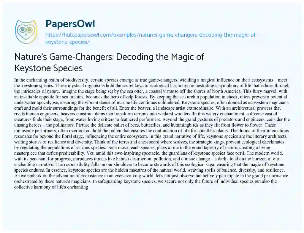 Essay on Nature’s Game-Changers: Decoding the Magic of Keystone Species