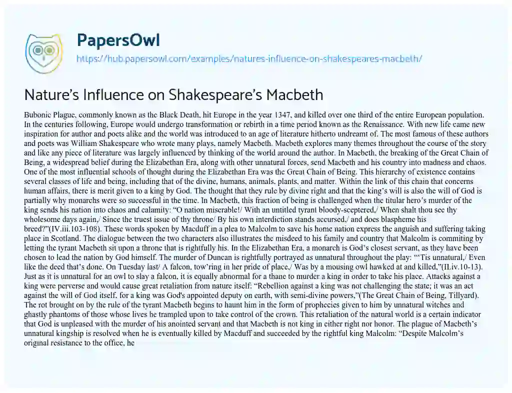 Essay on Nature’s Influence on Shakespeare’s Macbeth