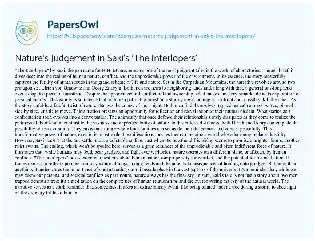 Essay on Nature’s Judgement in Saki’s ‘The Interlopers’