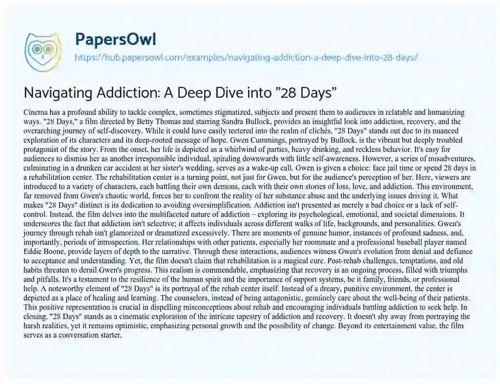 Essay on Navigating Addiction: A Deep Dive into “28 Days”