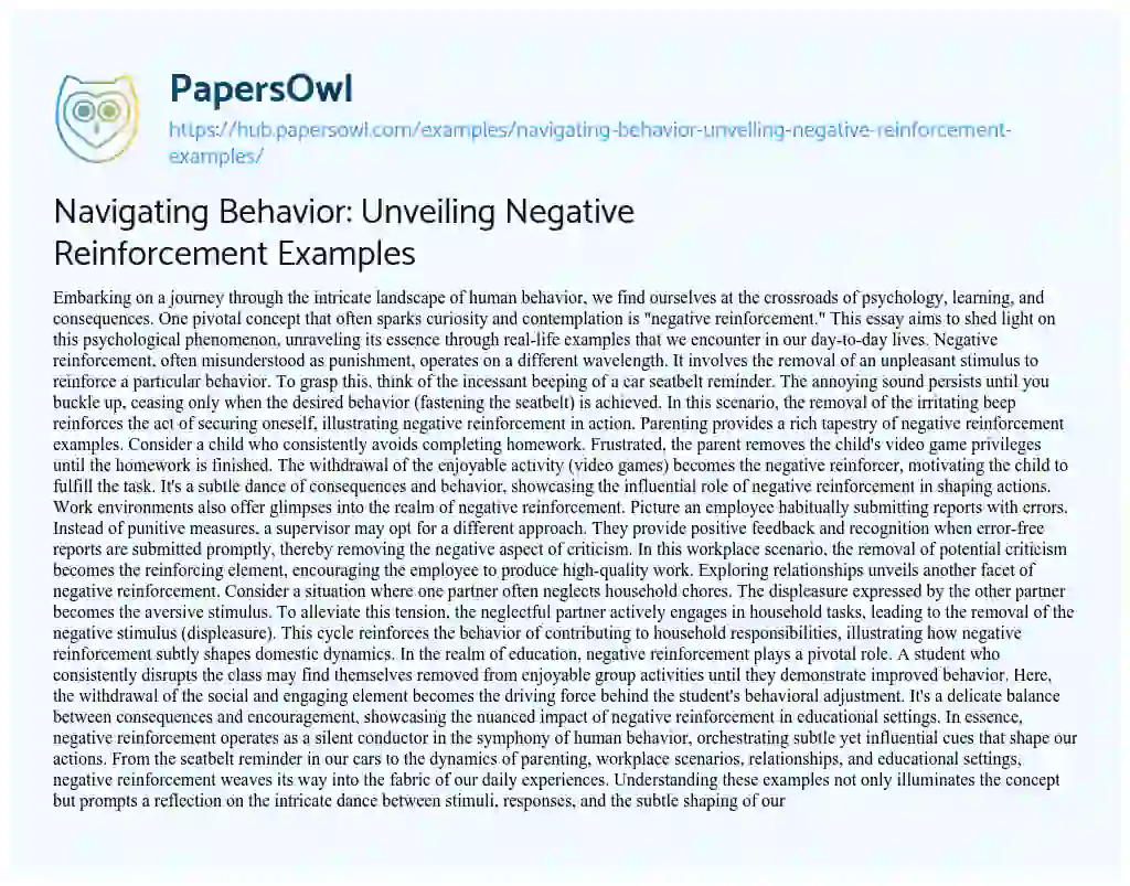 Essay on Navigating Behavior: Unveiling Negative Reinforcement Examples