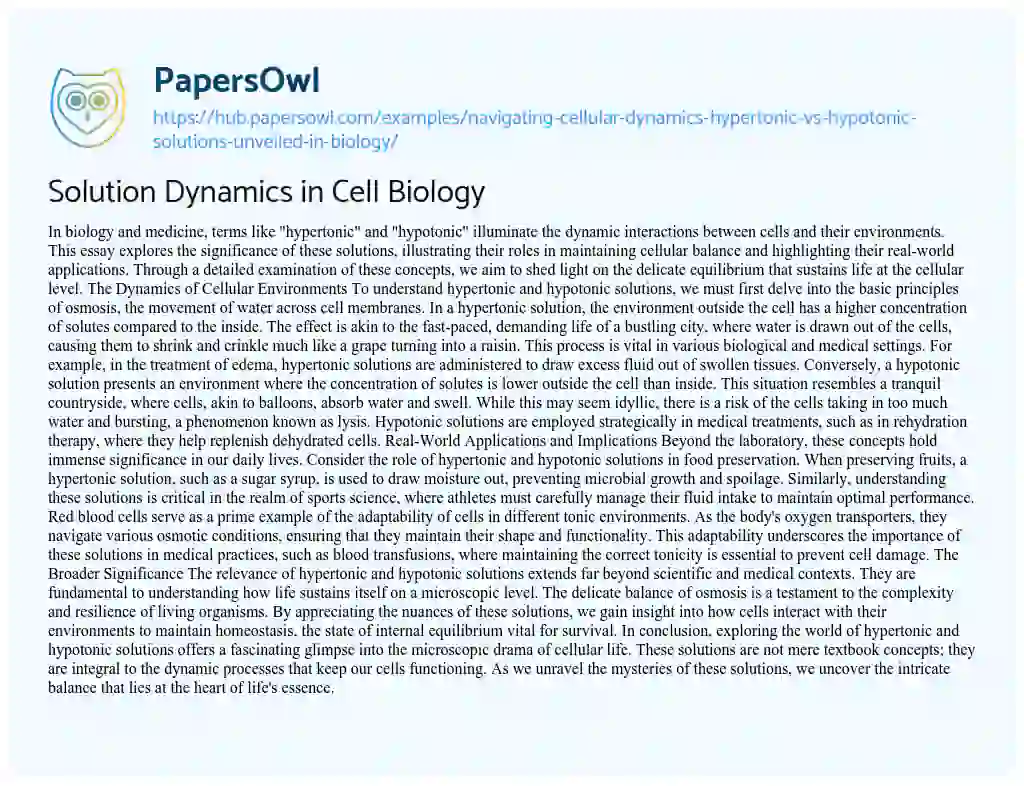 Essay on Solution Dynamics in Cell Biology